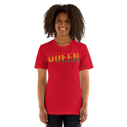 QUEEN Pan-African Colored Word Cluster Short-Sleeve Unisex T-Shirt | Worthy, Grateful, Classy, Nurturing, Vigilant, Empathetic