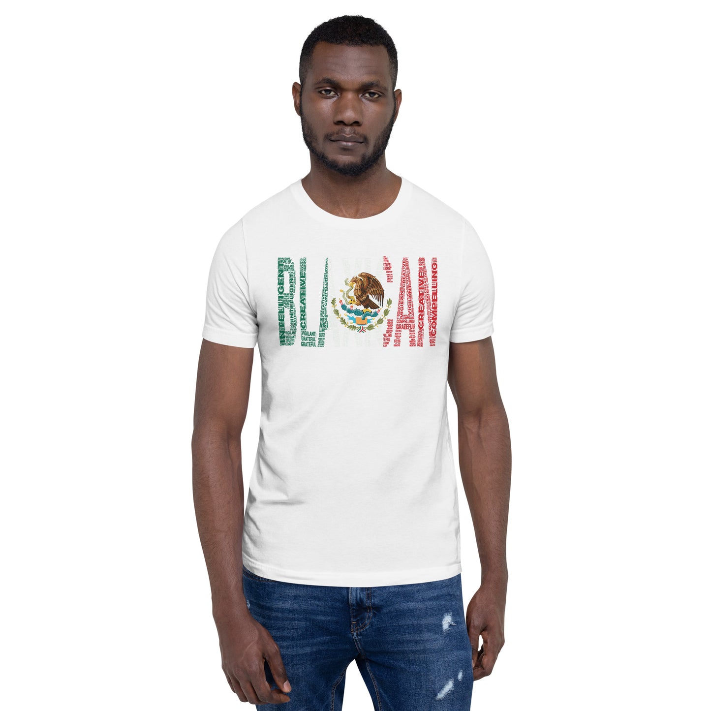 BLAXICAN BI-RACIAL Word Cluster with Mexican Flag Short-Sleeve Unisex T-Shirt