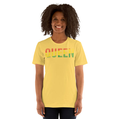 QUEEN Pan-African Colored Word Cluster Short-Sleeve Unisex T-Shirt | Worthy, Grateful, Classy, Nurturing, Vigilant, Empathetic