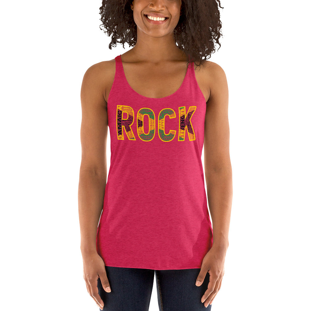 ROCK Jamaican Flag Inspired Word Cluster Women's Racerback Tank