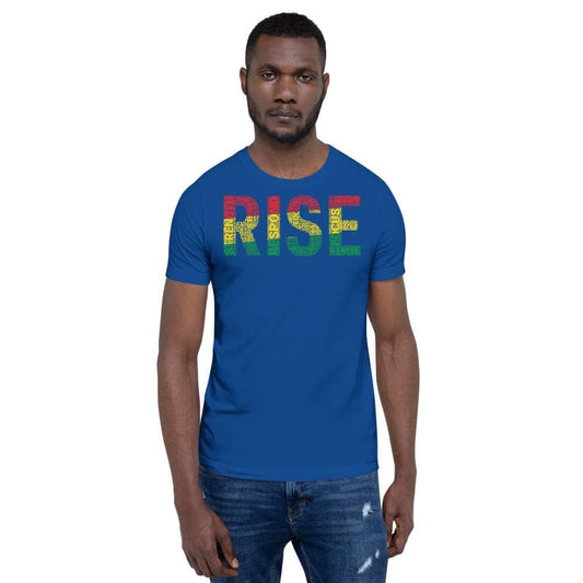 RISE Pan-African Colored Word Cluster Short-Sleeve Unisex T-Shirt - pyerses-bookstore-and-clothing.myshopify.com