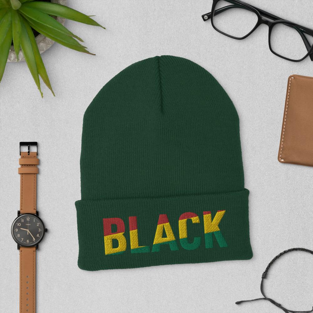 BLACK Pan African Colored Cuffed Beanie - pyerses-bookstore-and-clothing.myshopify.com
