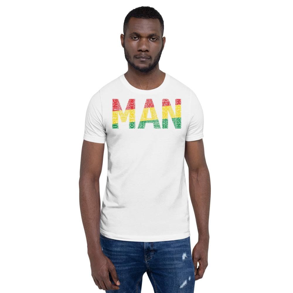 MAN Pan-African Colored Word Cluster Short-Sleeve Unisex T-Shirt - pyerses-bookstore-and-clothing.myshopify.com