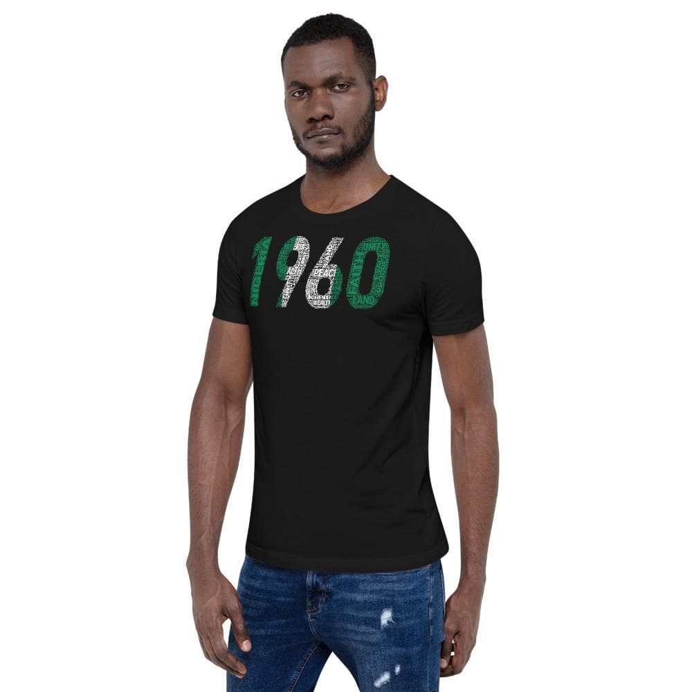 1960 Nigeria Independence Year Word Cluster Tee Short-Sleeve Unisex T-Shirt - pyerses-bookstore-and-clothing.myshopify.com