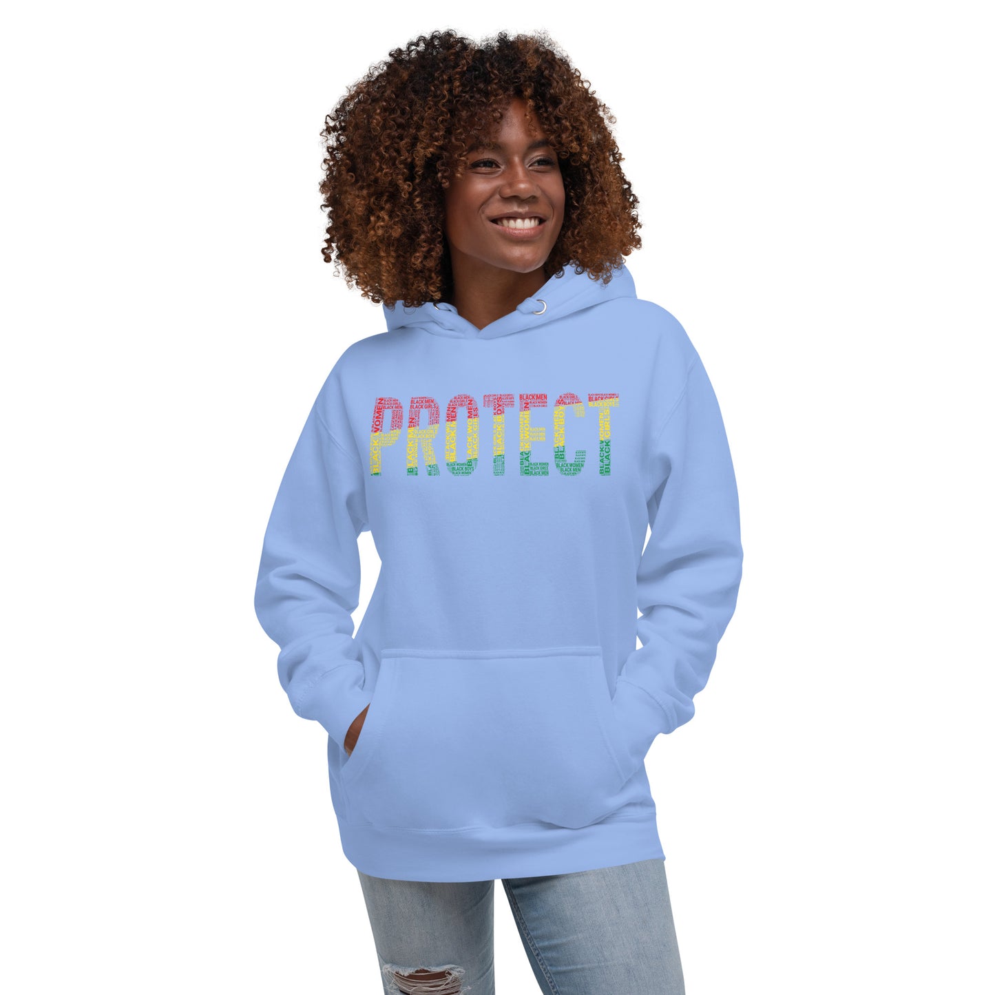 "PROTECT" Black Men, Black Women, Black Girls, Black Boys  Pan-African Colored Word Cluster Unisex Hoodie